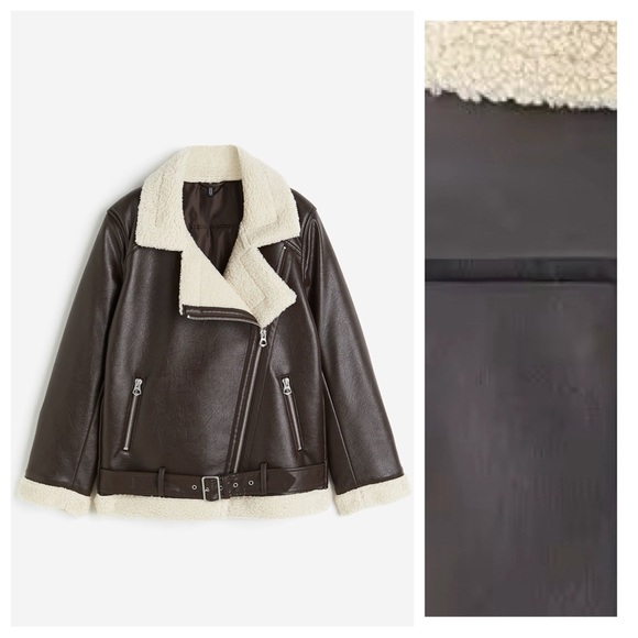 NWOT. Zara Brown Double Faced Aviator Biker Jacket. Size S. - Picture 4 of 6